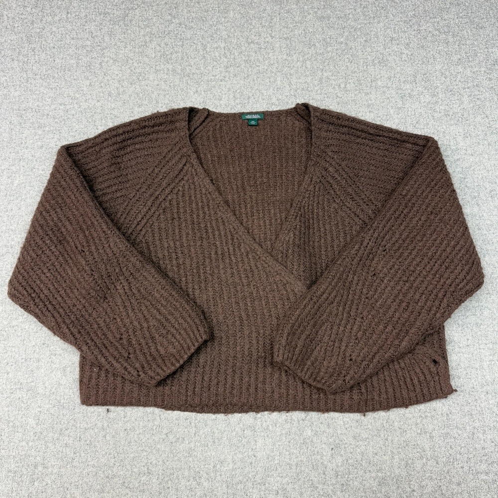 Wild Fable Wrap Sweater XXL Brown Ribbed Surplice Knit V-Neck Cropped Raglan Top